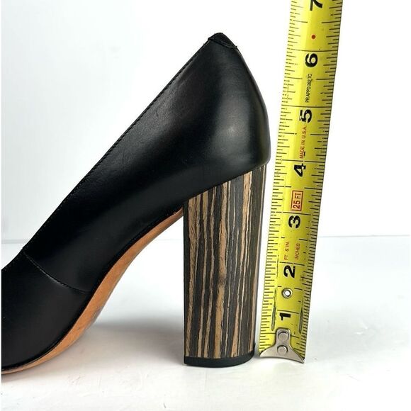 Pour La Victoire Black Leather Pointy Toe Pumps High Striped Block Heels sz 8,5 - Picture 13 of 14